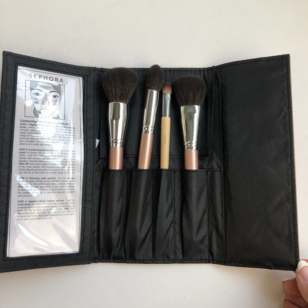 Sephora Brush Set in Case - Bronzer Blush & Highlighting & Ecco Tools Duo Brush